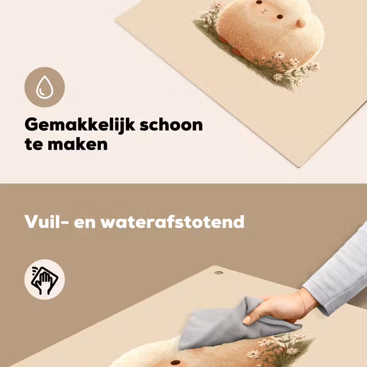 Schaap - Beige - Bloemen Inductie beschemer met haakjes middel -ky-schoon-nl