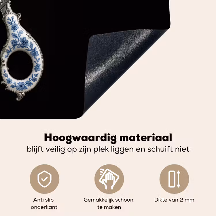 Schaar - Delfts blauw - Zwart Inductie beschemer met haakjes klein -ky-onderkant-nl