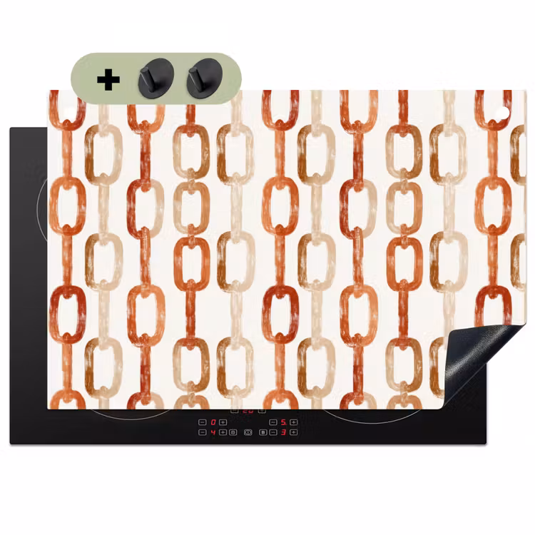 Schakels - Patroon - Aquarel - Terracotta Inductie beschemer met haakjes klein 777 -3d