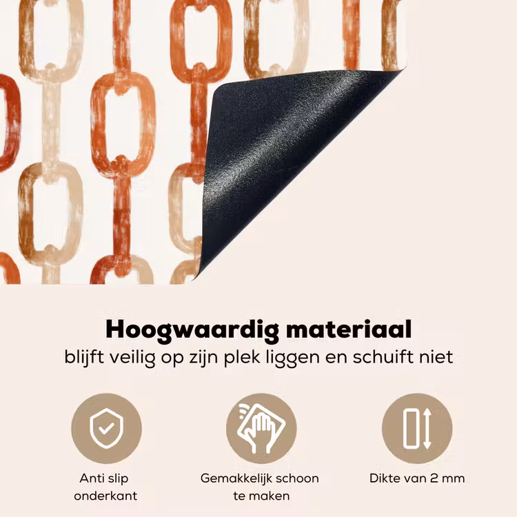 Schakels - Patroon - Aquarel - Terracotta Inductie beschemer met haakjes klein 777 -ky-onderkant-nl