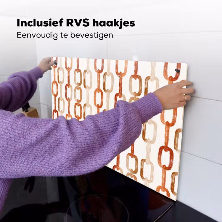 Schakels - Patroon - Aquarel - Terracotta Inductie beschemer met haakjes klein 777 -ky-ophangen-nl