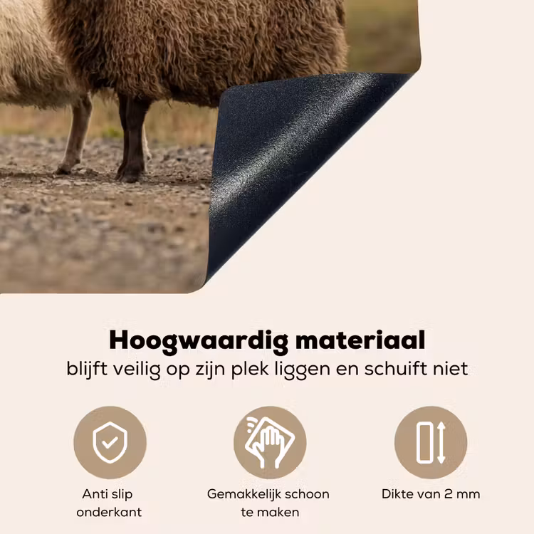 Schapen - Bruin - Wit - Grindpad Inductie beschemer met haakjes klein -ky-onderkant-nl
