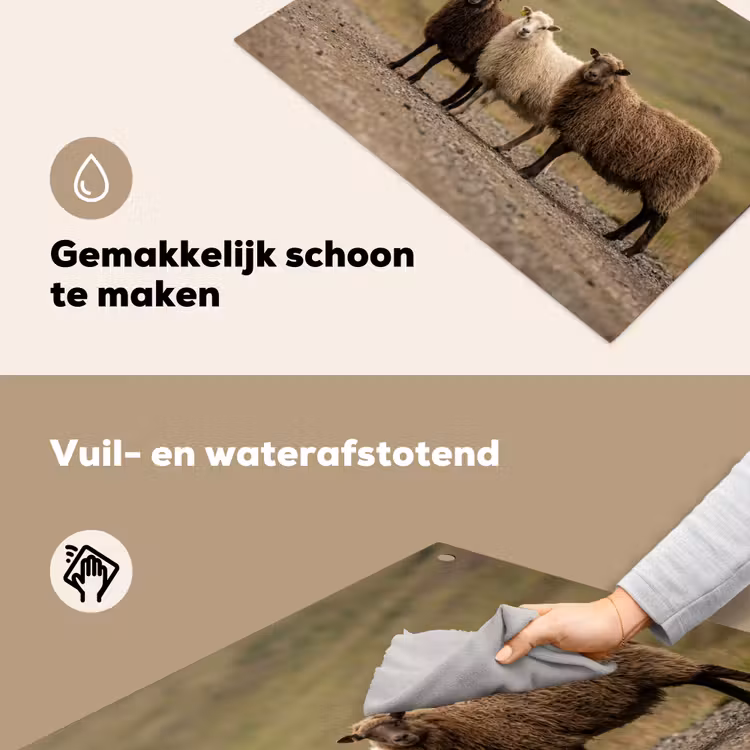 Schapen - Bruin - Wit - Grindpad Inductie beschemer met haakjes klein -ky-schoon-nl