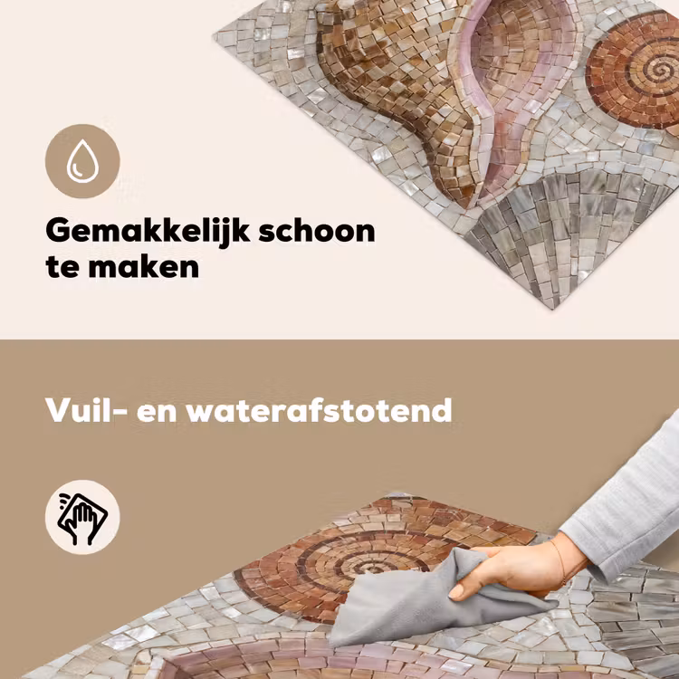 Schelp - Mozaïek - Zee - Beige - Modern Inductie beschemer met haakjes klein -ky-schoon-nl