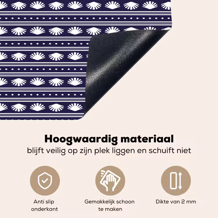 Schelp - Nautisch - Blauw - Wit Inductie beschemer met haakjes klein 777 -ky-onderkant-nl
