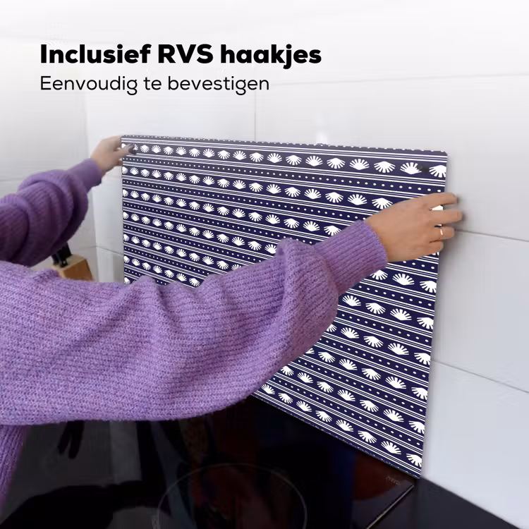 Schelp - Nautisch - Blauw - Wit Inductie beschemer met haakjes klein 777 -ky-ophangen-nl