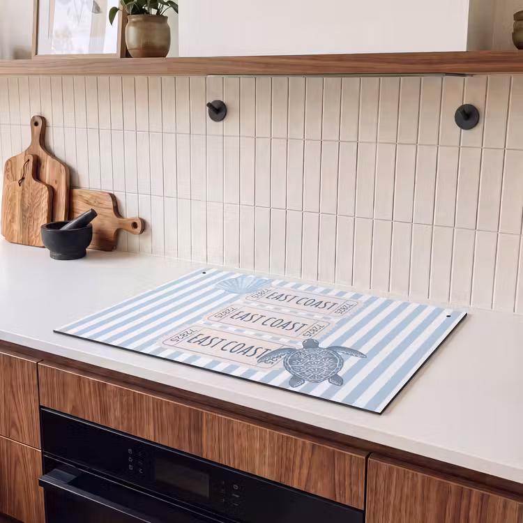 Schelp - Oceaan - Kust - Blauw - Illustratie Inductie beschemer met haakjes klein -sfeer1