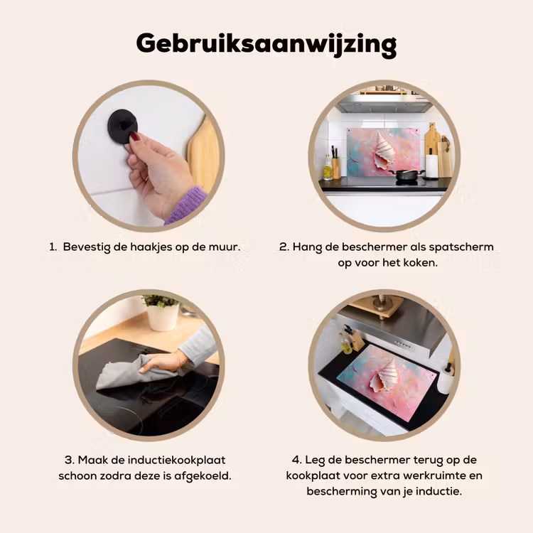Schelp - Pastel - Pink Inductie beschemer met haakjes klein -ky-gebruik-nl