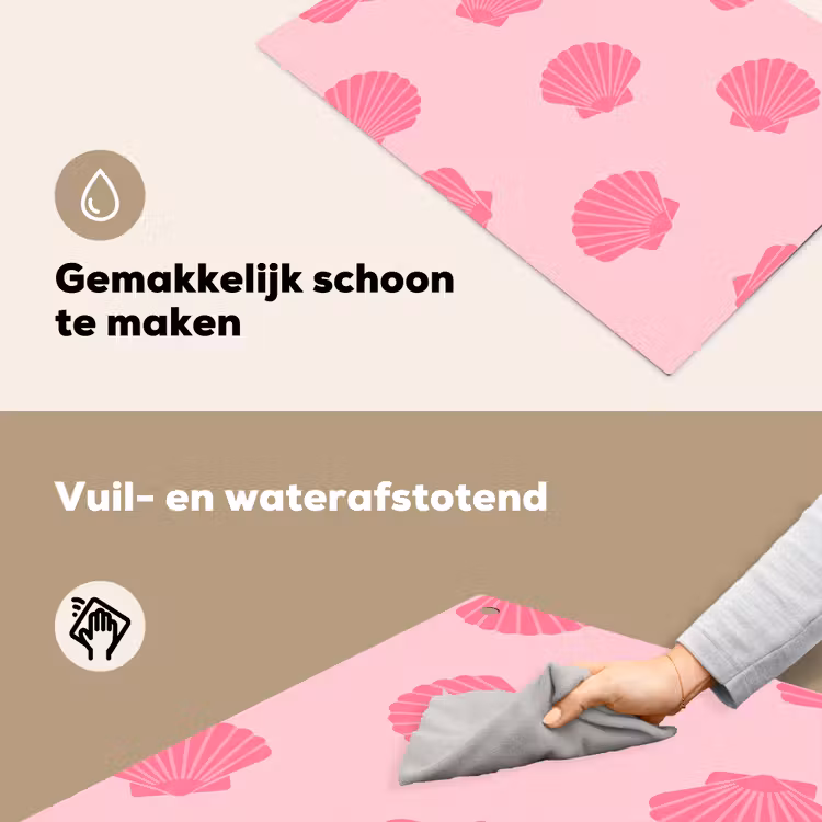 Schelp - Patroon - Zee - Modern - Roze Inductie beschemer met haakjes klein -ky-schoon-nl
