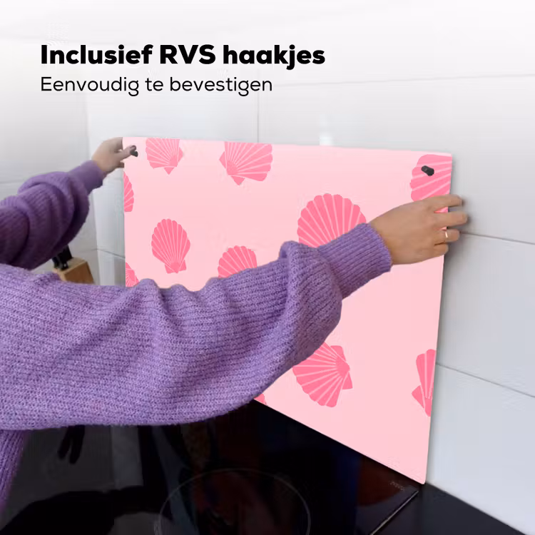 Schelp - Patroon - Zee - Modern - Roze Inductie beschemer met haakjes klein -ky-ophangen-nl