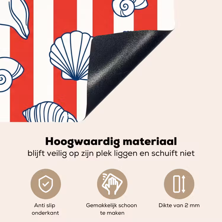 Schelp - Zeedieren - Zomer - Illustratie - Rood - Blauw Inductie beschemer met haakjes klein -ky-onderkant-nl