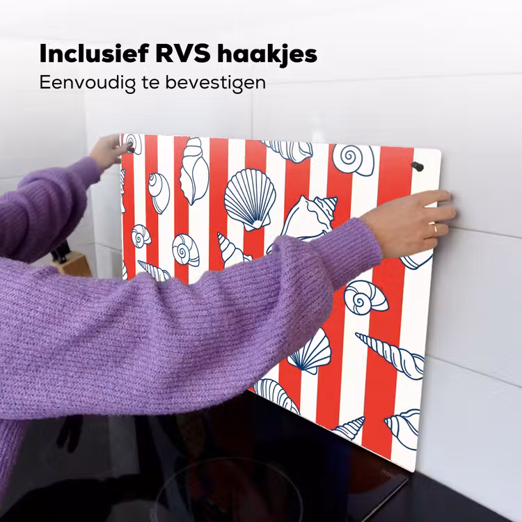 Schelp - Zeedieren - Zomer - Illustratie - Rood - Blauw Inductie beschemer met haakjes klein -ky-ophangen-nl