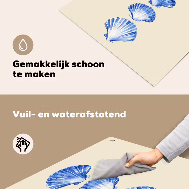 Schelpen - Blauw - Beige Inductie beschemer met haakjes middel -ky-schoon-nl