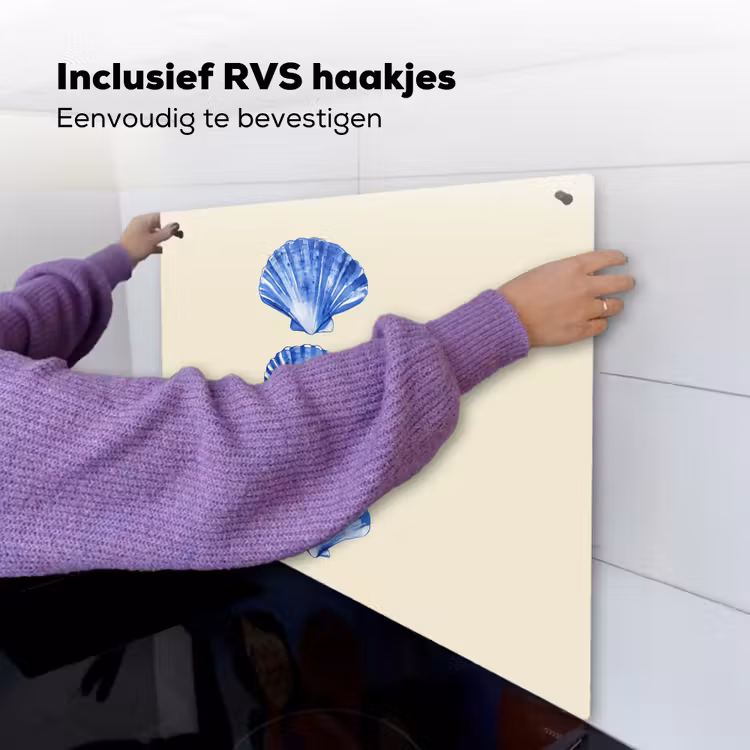 Schelpen - Blauw - Beige Inductie beschemer met haakjes middel -ky-ophangen-nl