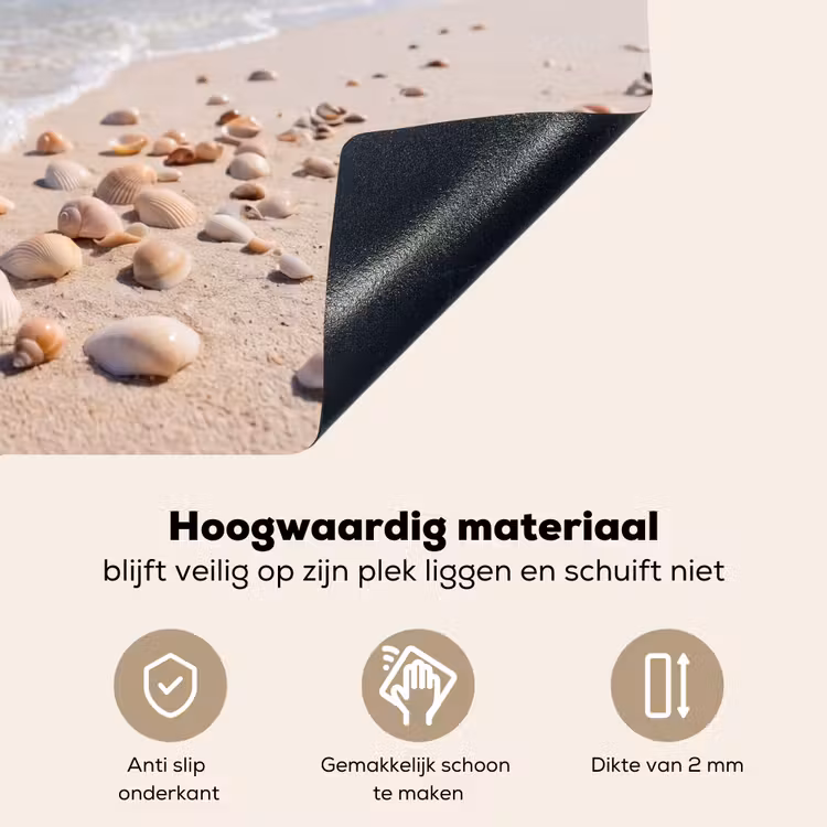 Schelpen - Strand - Natuur - Beige Inductie beschemer met haakjes klein -ky-onderkant-nl