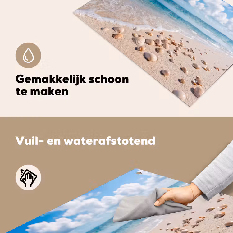 Schelpen - Strand - Natuur - Beige Inductie beschemer met haakjes klein -ky-schoon-nl