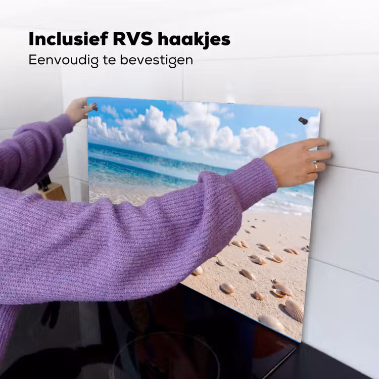 Schelpen - Strand - Natuur - Beige Inductie beschemer met haakjes klein -ky-ophangen-nl
