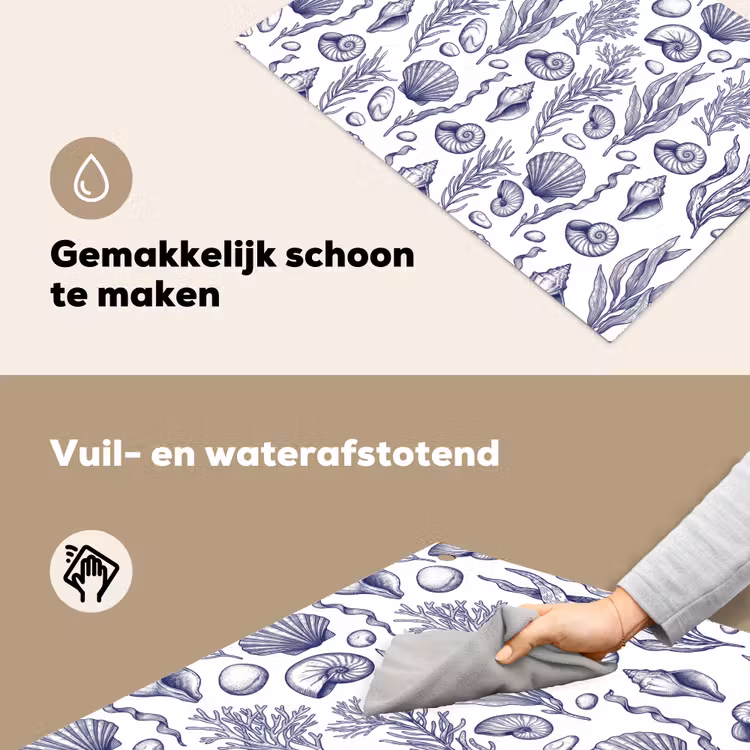Schelpen - Zeewier - Oceaan - Illustratie - Blauw Inductie beschemer met haakjes klein -ky-schoon-nl