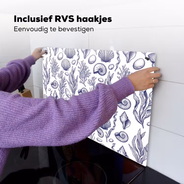 Schelpen - Zeewier - Oceaan - Illustratie - Blauw Inductie beschemer met haakjes klein -ky-ophangen-nl