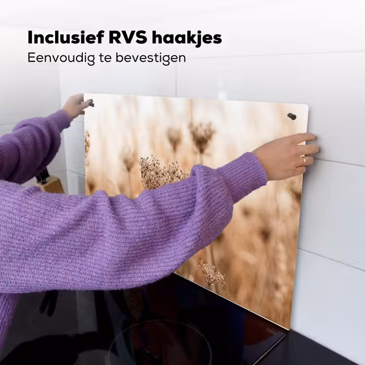 Schermbloem - Droogbloem - Winter - Beige - Minimalistisch Inductie beschemer met haakjes klein -ky-ophangen-nl