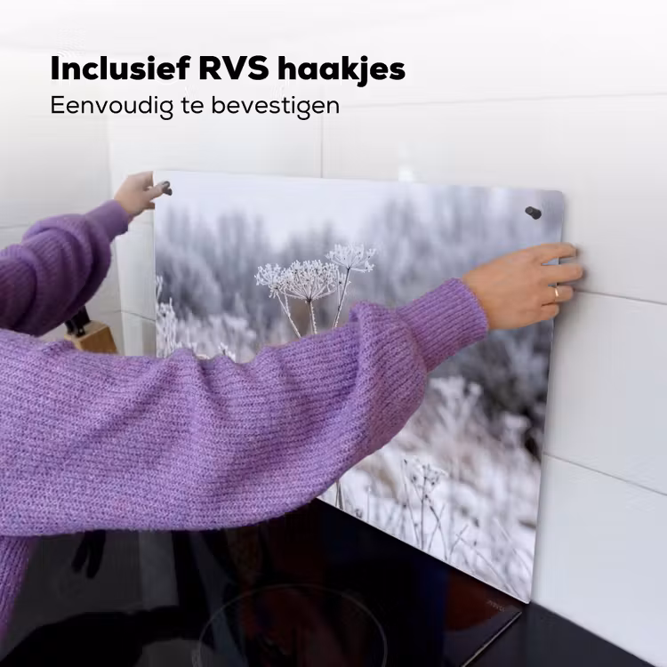 Schermbloem - Rijp - Kristallen - Winter - Delicaat Inductie beschemer met haakjes klein -ky-ophangen-nl