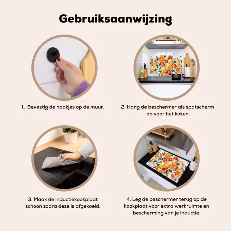 Schijfjes - Fruit - Oranje - Mozaïek Inductie beschemer met haakjes klein -ky-gebruik-nl