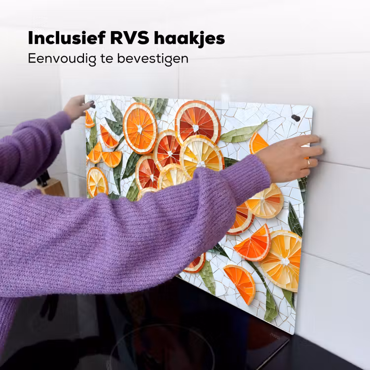Schijfjes - Fruit - Oranje - Mozaïek Inductie beschemer met haakjes klein -ky-ophangen-nl