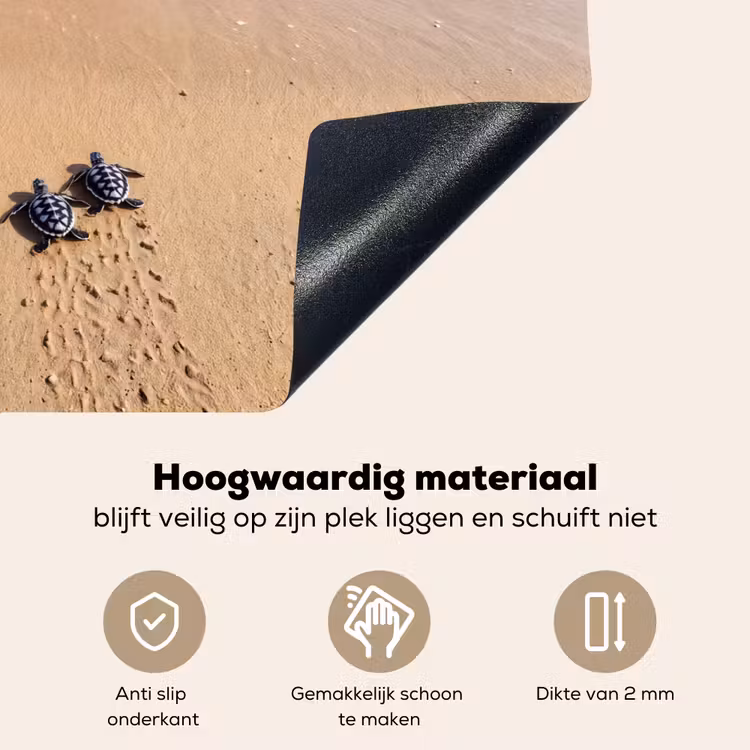 Schildpad - Jong - Strand - Oceaan - Blauw Inductie beschemer met haakjes klein -ky-onderkant-nl