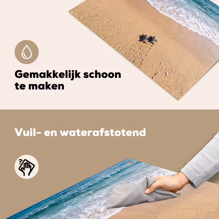 Schildpad - Jong - Strand - Oceaan - Blauw Inductie beschemer met haakjes klein -ky-schoon-nl