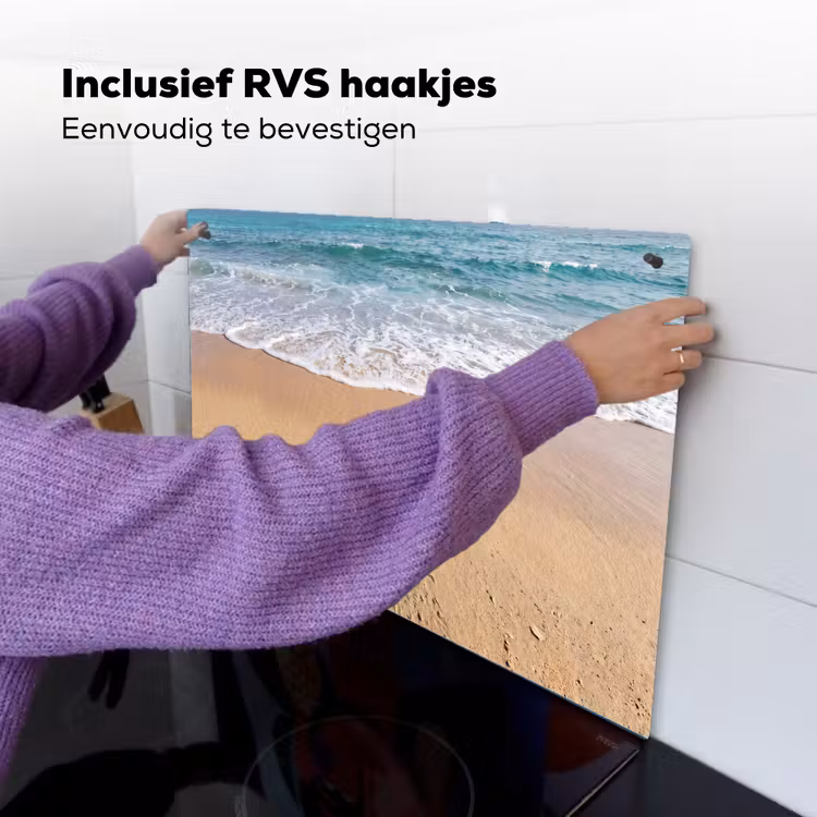 Schildpad - Jong - Strand - Oceaan - Blauw Inductie beschemer met haakjes klein -ky-ophangen-nl
