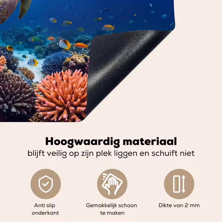 Schildpad - Koraalrif - Oceaan - Dieren - Blauw Inductie beschemer met haakjes klein -ky-onderkant-nl