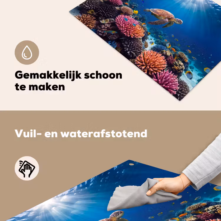Schildpad - Koraalrif - Oceaan - Dieren - Blauw Inductie beschemer met haakjes klein -ky-schoon-nl