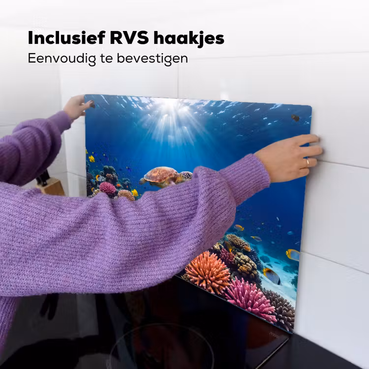 Schildpad - Koraalrif - Oceaan - Dieren - Blauw Inductie beschemer met haakjes klein -ky-ophangen-nl