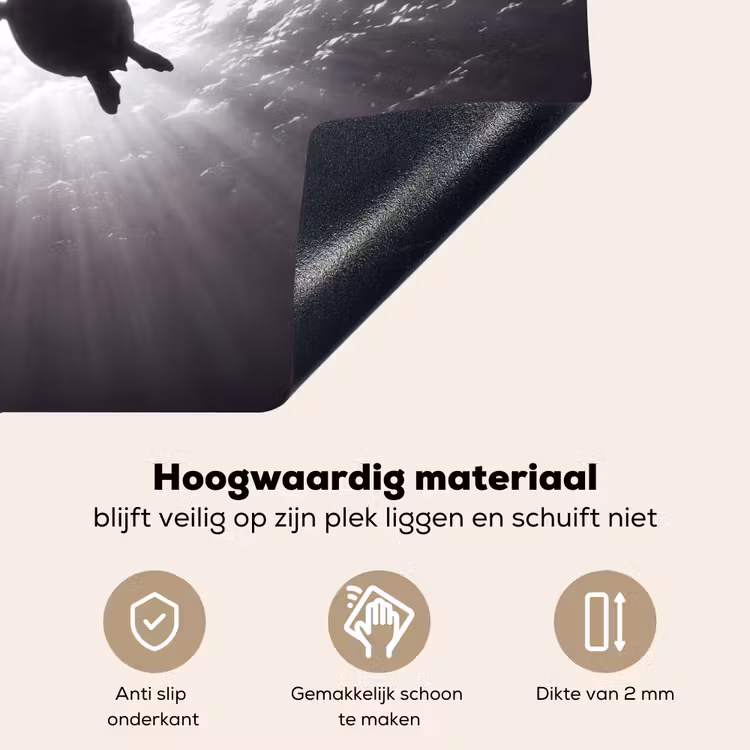 Schildpad - Onderwater - Lichtstralen - Oceaan - Zwart-wit Inductie beschemer met haakjes klein -ky-onderkant-nl