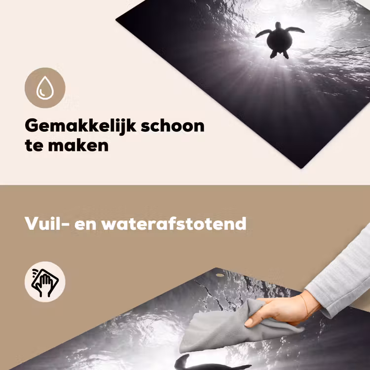 Schildpad - Onderwater - Lichtstralen - Oceaan - Zwart-wit Inductie beschemer met haakjes klein -ky-schoon-nl