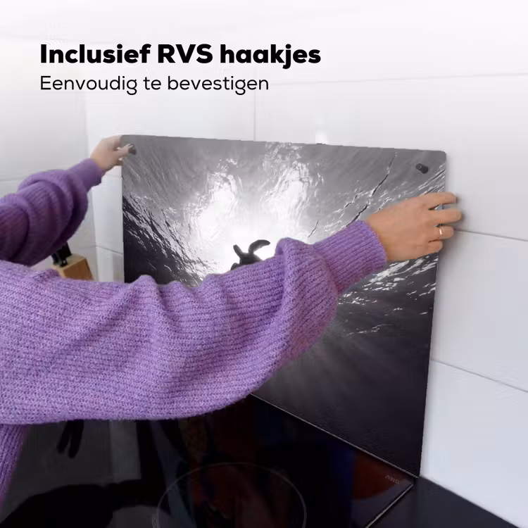 Schildpad - Onderwater - Lichtstralen - Oceaan - Zwart-wit Inductie beschemer met haakjes klein -ky-ophangen-nl