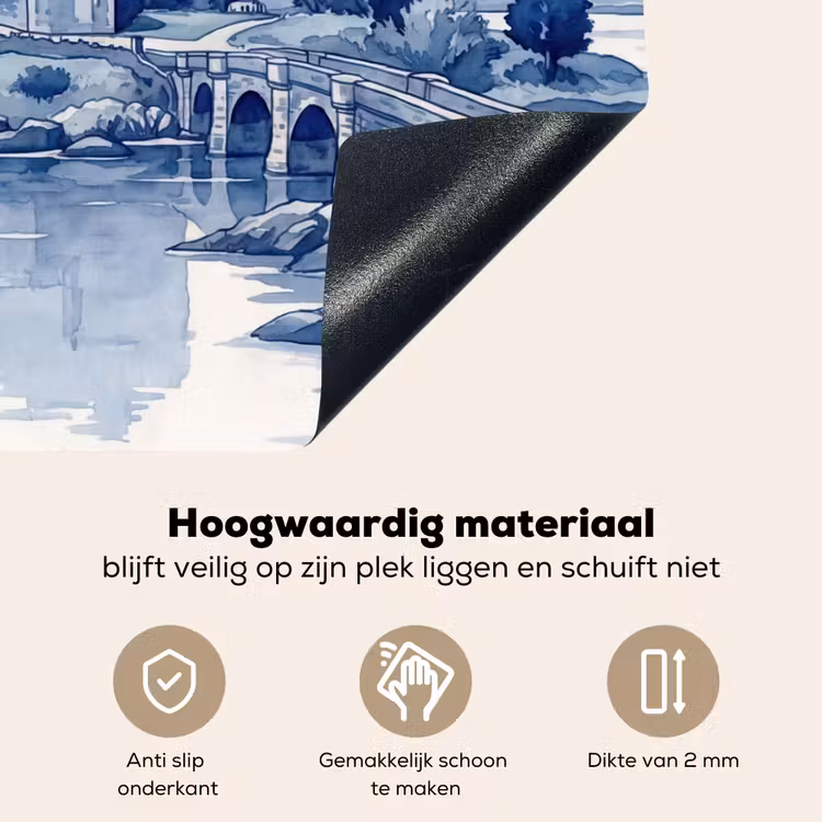 Schots - Kasteel - Blauw - Aquarel Inductie beschemer met haakjes klein -ky-onderkant-nl