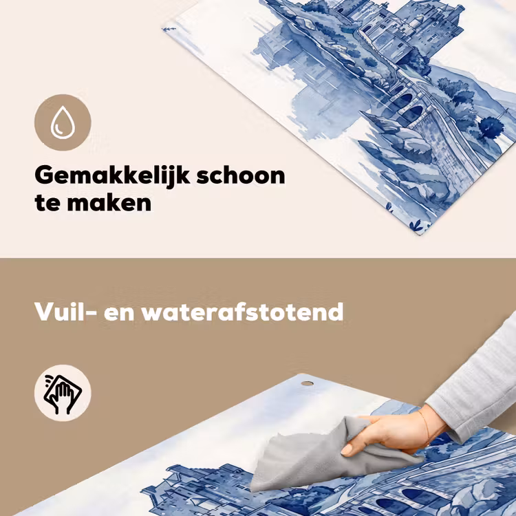 Schots - Kasteel - Blauw - Aquarel Inductie beschemer met haakjes klein -ky-schoon-nl
