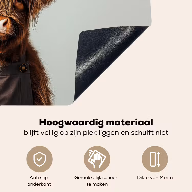 Schotse Hooglander - Bruin - Hoorns - Kokskleding Inductie beschemer met haakjes klein -ky-onderkant-nl
