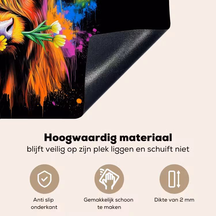 Schotse Hooglander - Graffiti - Kleurrijk - Bloem - Dieren Inductie beschemer met haakjes klein -ky-onderkant-nl