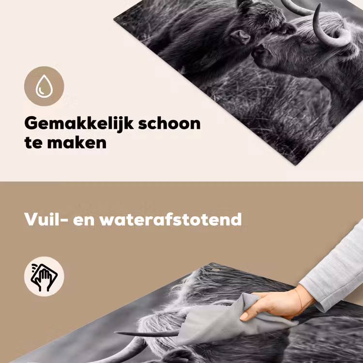 Schotse hooglander - Kalf - Zwart - Wit Inductie beschemer met haakjes klein -ky-schoon-nl