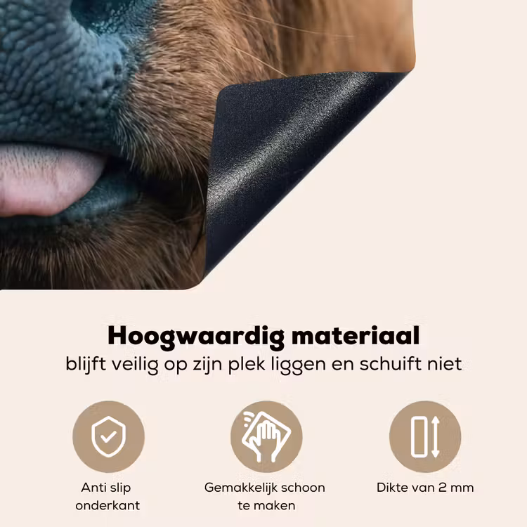 Schotse hooglander - Neus - Bruin Inductie beschemer met haakjes klein -ky-onderkant-nl