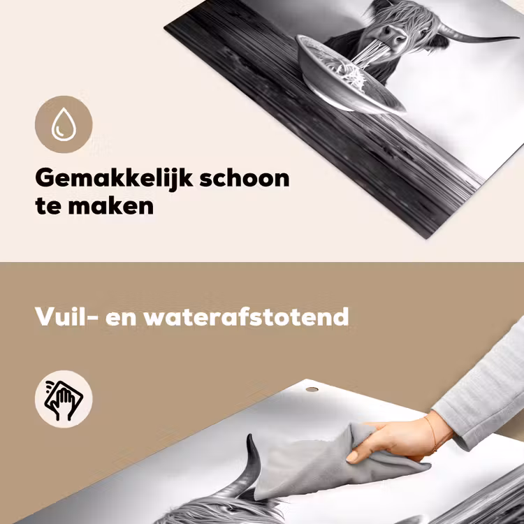 Schotse Hooglander - Spaghetti - Dieren - Zwart wit Inductie beschemer met haakjes klein -ky-schoon-nl
