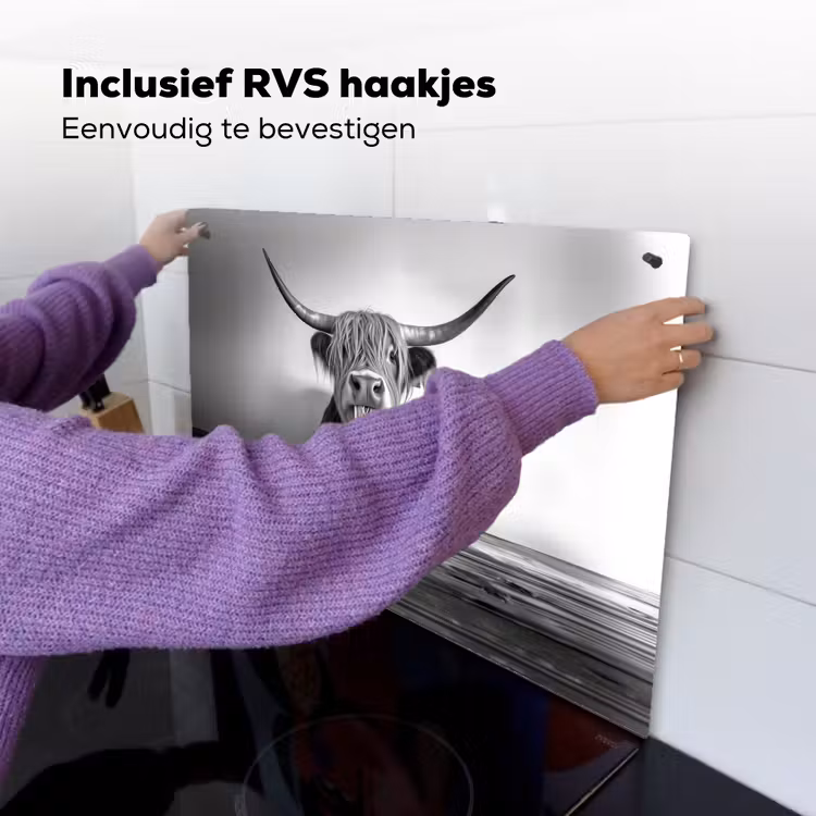 Schotse Hooglander - Spaghetti - Dieren - Zwart wit Inductie beschemer met haakjes klein -ky-ophangen-nl
