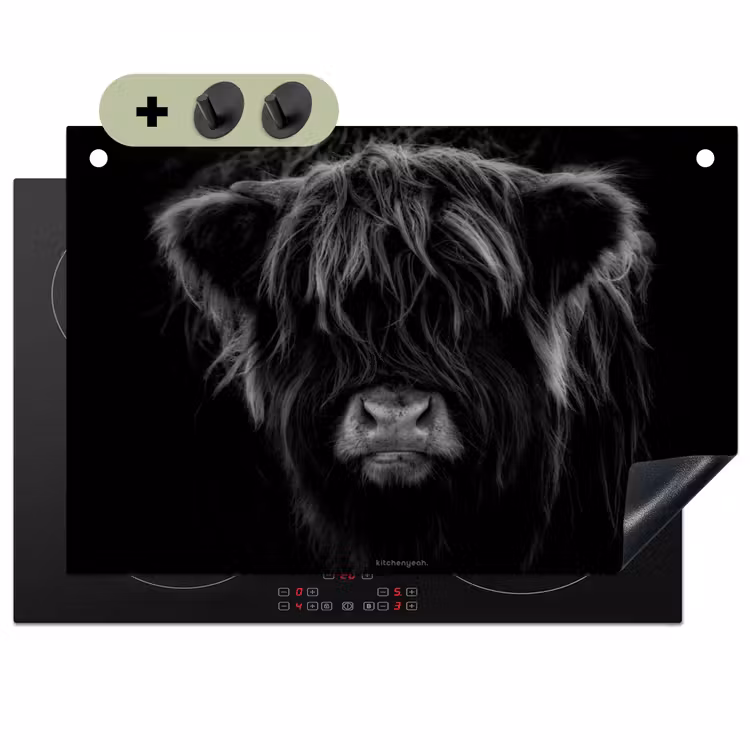Schotse hooglander - Zwart Inductie beschemer met haakjes klein -3d
