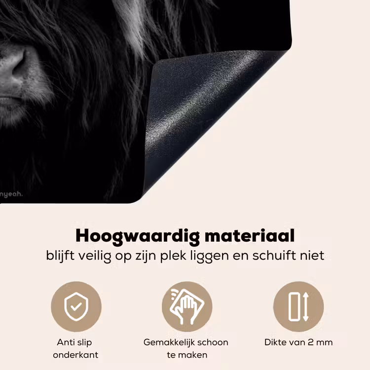 Schotse hooglander - Zwart Inductie beschemer met haakjes klein -ky-onderkant-nl