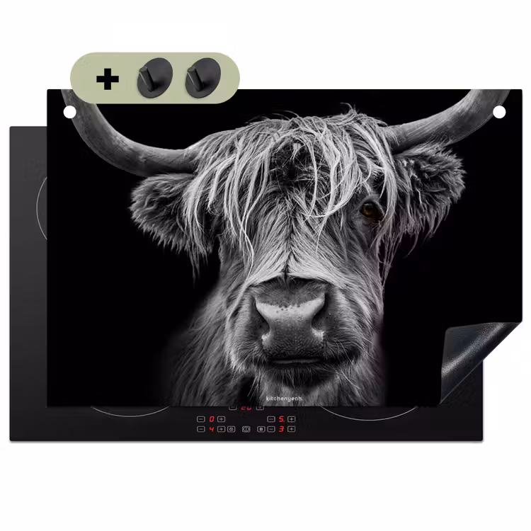 Schotse hooglander - Zwart - Wit Inductie beschemer met haakjes klein -3d