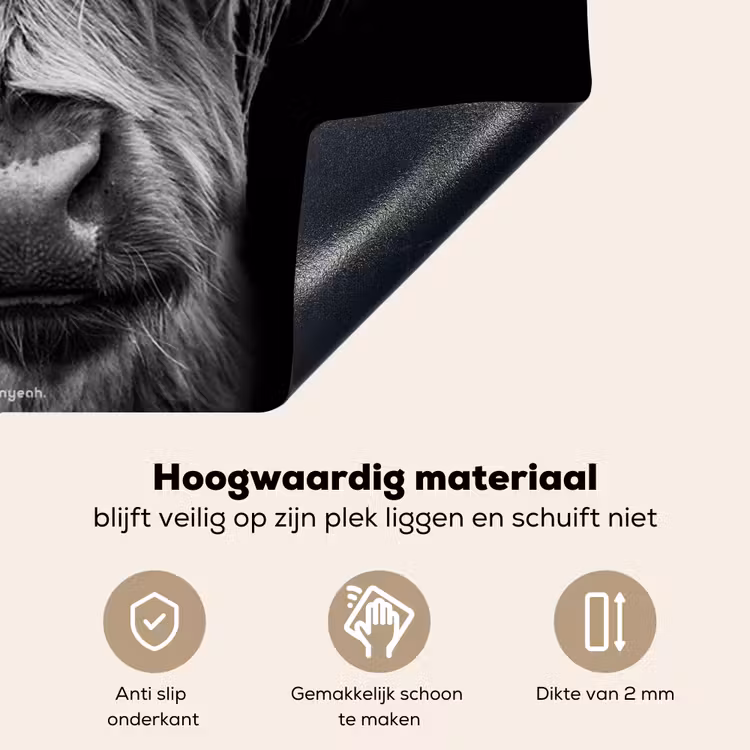 Schotse hooglander - Zwart - Wit Inductie beschemer met haakjes klein -ky-onderkant-nl