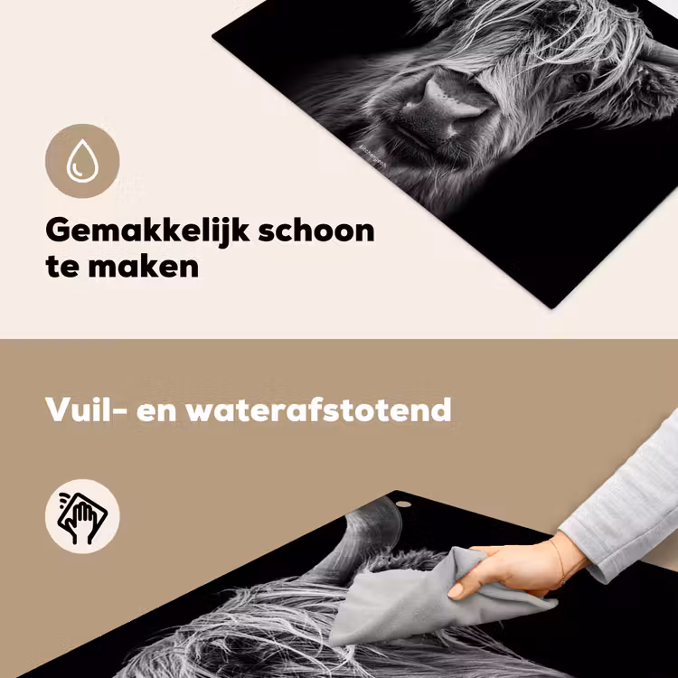 Schotse hooglander - Zwart - Wit Inductie beschemer met haakjes klein -ky-schoon-nl