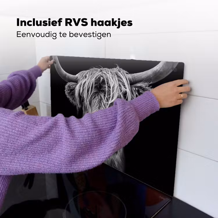Schotse hooglander - Zwart - Wit Inductie beschemer met haakjes klein -ky-ophangen-nl